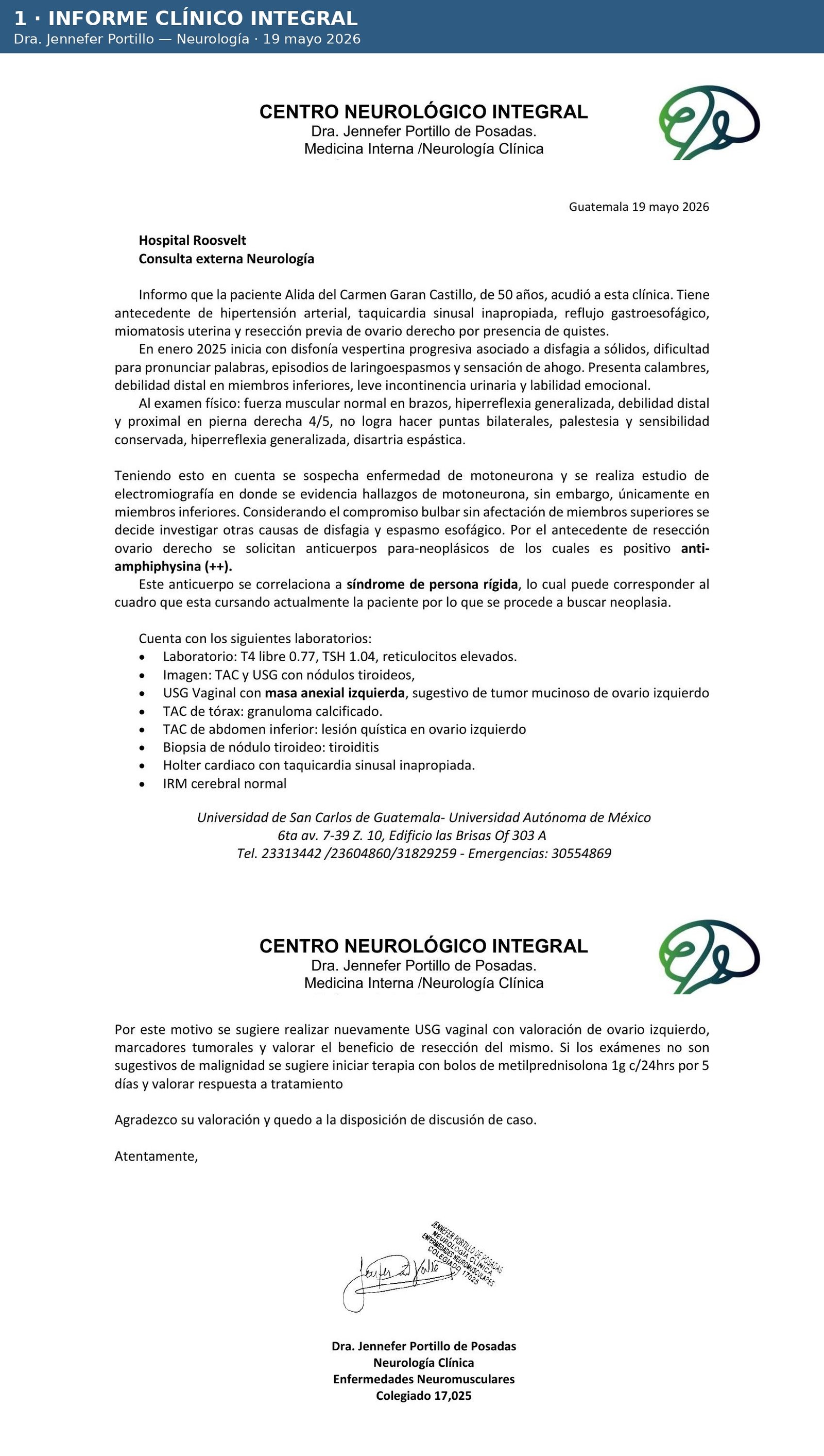 Informe clínico integral
